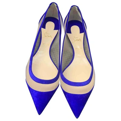 Pre-owned Christian Louboutin Blue Suede Ballet Flats