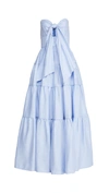COSTARELLOS LINEN TIERED TIE FRONT CUT-OUT STRAPLESS DRESS