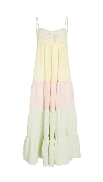 Lisa Marie Fernandez St. Tropez Tiered Colour-block Linen-blend Gauze Midi Dress In Multi-colour