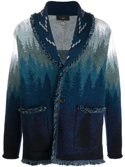 Alanui Cashmere Patterned Cardigan Kimono With Front Buttons In Blue