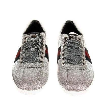 Pre-owned Gucci Silver Glitter Bambi Web Studded Sneakers Size 37