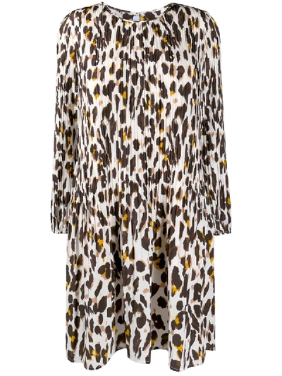 Steffen Schraut Pleated Leopard Print Dress In Neutrals