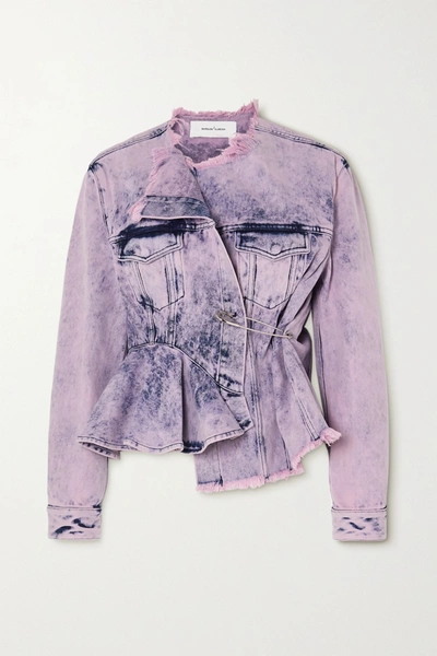 Marques' Almeida Asymmetric Frayed Acid-wash Denim Jacket In Pink