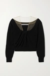 ALEXANDER WANG CROPPED TULLE-TRIMMED WOOL-BLEND SWEATER