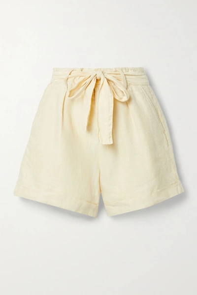 Alex Mill Avery Belted Pleated Linen Shorts In White
