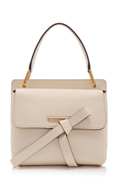 Oscar De La Renta Caveat Leather Top Handle Bag In White