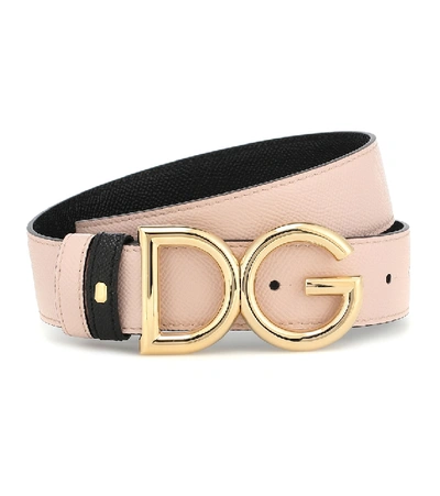 Dolce & Gabbana Logo Buckle Reversible Leather Belt In Rosa/ Black