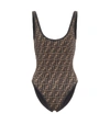 Fendi Ff Logo Print Swimsuit In Brown