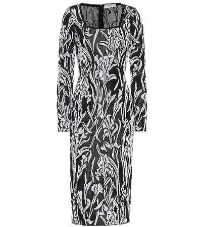 Givenchy Floral Jacquard Long Sleeve Midi Sweater Dress In Black And White