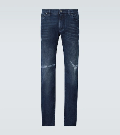 Dolce & Gabbana Distressed Mid-rise Slim-leg Jeans In Blue