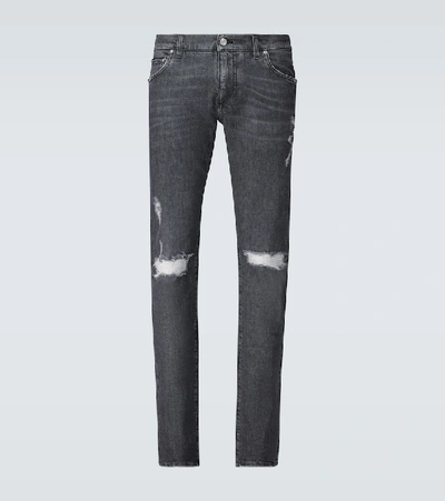 Dolce & Gabbana Grey Distressed Skinny Jeans In Black