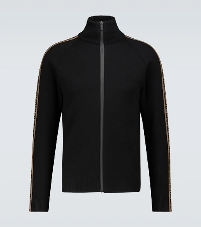 Fendi Woolen Knit Track Jacket With Ff Taping In Black