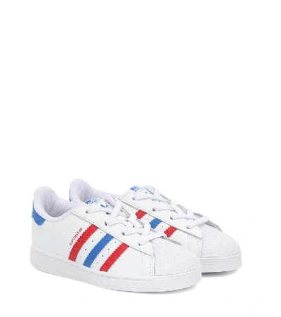 Adidas Originals Kids' Superstar Leather Lace-up Trainers In Footwear White, Blue