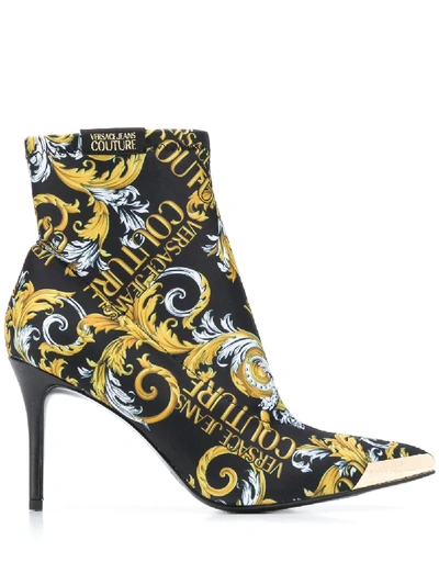 Versace Jeans Couture High Heels Ankle Boots In Black Synthetic Fibers