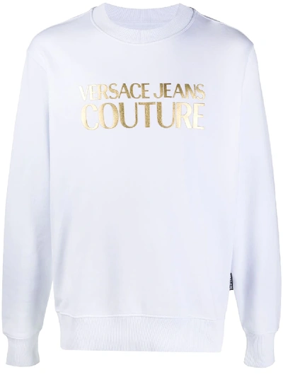 Versace Jeans Couture Metallic Logo Print Jumper In White