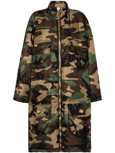 Moschino Oversized Padded Camouflage-print Coat In Green