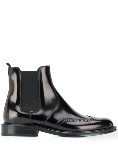 Saint Laurent Ceril Brogue-detail Leather Chelsea Boots In Black
