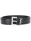 Saint Laurent Women Cassandre Leather Belt In Black