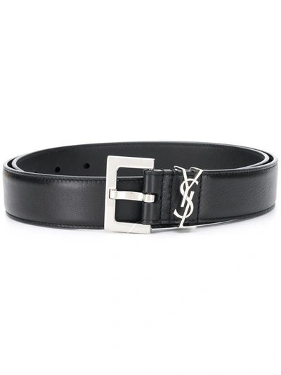 Saint Laurent Black Monogram Buckle Leather Belt