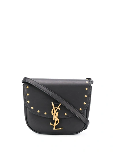 Saint Laurent Kaia Ysl-plaque Studded Leather Cross-body Bag In Black