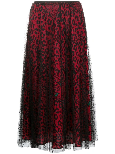 Red Valentino Redvalentino Leopard Print Tulle Midi Skirt