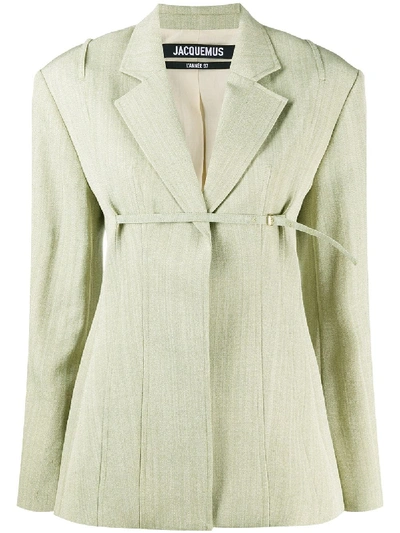 Jacquemus Sauge Front Strap Blazer In Green