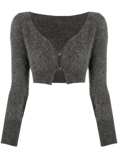Jacquemus Alzou Cropped Mohair-blend Cardigan In Dark Gray