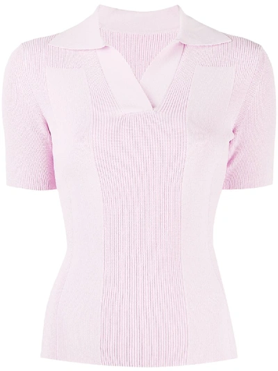 Jacquemus Open-back Tie-detailed Ribbed-knit Top In Pink