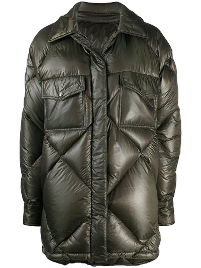 Moncler Quilted Midi Coat In Green