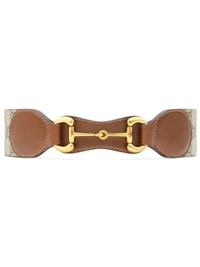 Gucci Horsebit Leather And Canvas Belt In Brown
