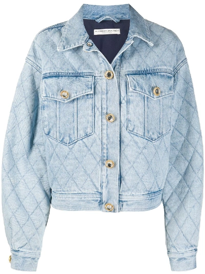 Alessandra Rich Crystal-embellished Quilted Denim Jacket In Blue