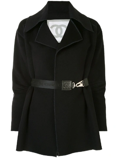 Pre-owned Chanel 2004 Sports Belted Coat In Black