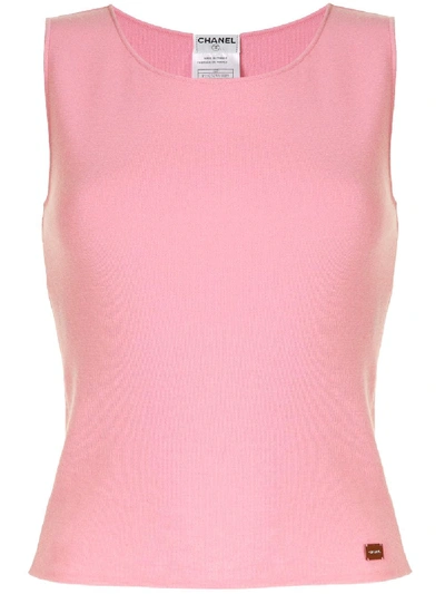 Pre-owned Chanel 2002 Logo Tag Cashmere Vest In Pink