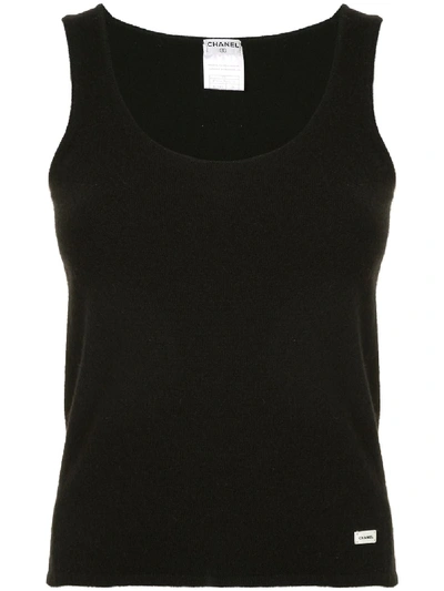 Pre-owned Chanel 2003 Logo-plaque Knitted Tank Top In Black