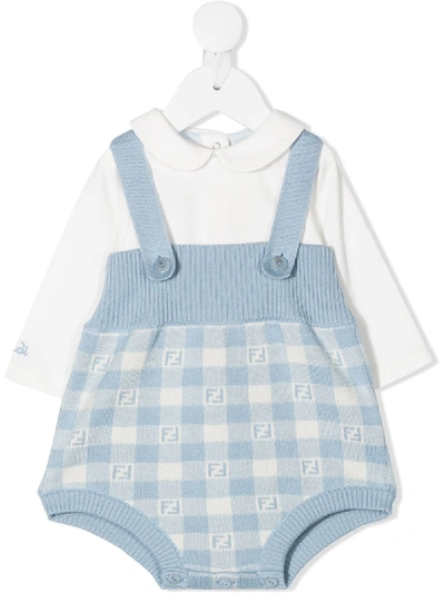 Fendi Shirt And Dungaree Babygrow Set In Blue