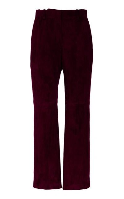 Joseph Coleman Cropped Lambskin Suede Trousers In Burgundy