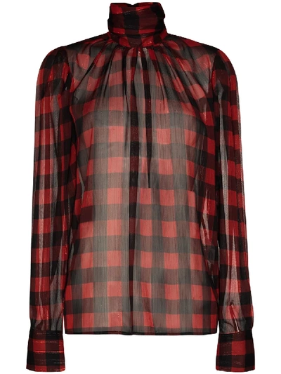 Anouki Checked High Neck Blouse In Red