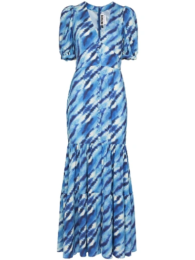 Rotate Birger Christensen Thora Print Puff Sleeve Maxi Dress In Blue