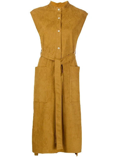 Mackintosh Belted-waist Sleeveless Shirtdress In Brown