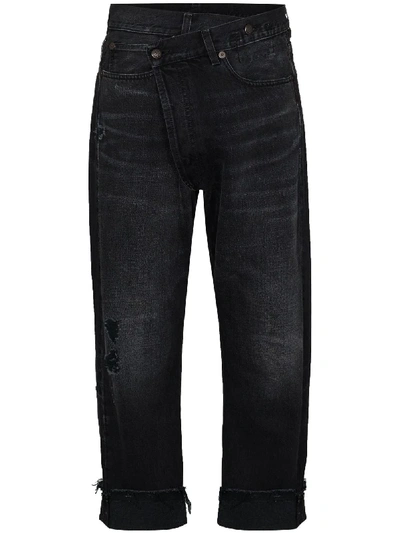 R13 Crossover Asymmetric Cropped Distressed High-rise Jeans In Black