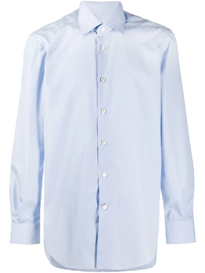 Kiton Pointed Collar Cotton Shirt In Blue