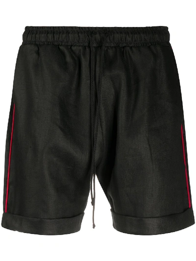 Alchemy Contrast Piping Linen Shorts In Black