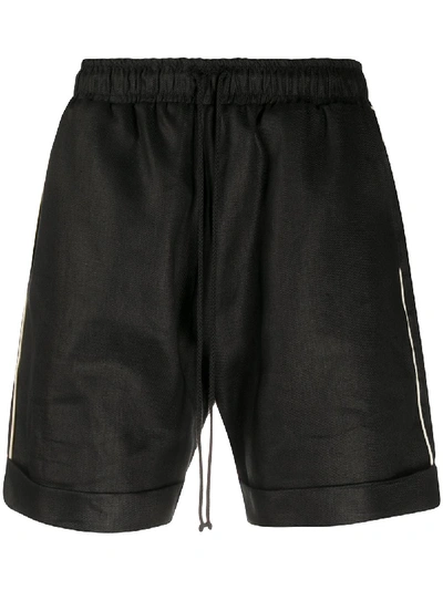 Alchemy Contrast Piping Linen Shorts In Black