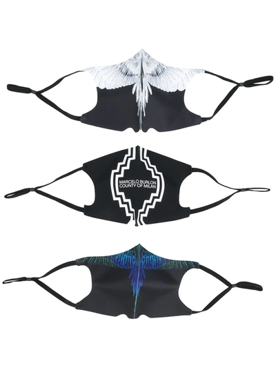 Marcelo Burlon County Of Milan Wings Print Face Masks (pack Of 3) In Multicolour