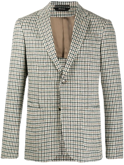 Z Zegna Checked Blazer In Green