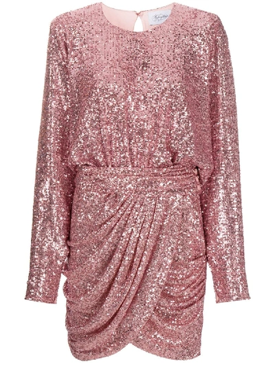 Redemption Draped Sequined Chiffon Mini Dress In Antique Rose