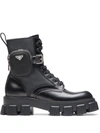 Prada Leather Combat Boots In Black