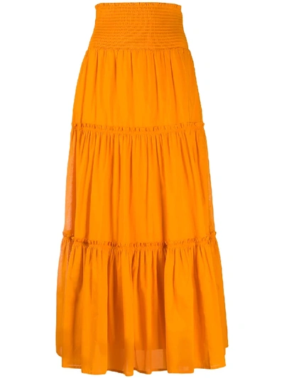 Tory Burch Smocked Tiered Maxi Skirt In Orange