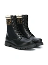 Fendi Ff Motif Lace-up Leather Boots In Black