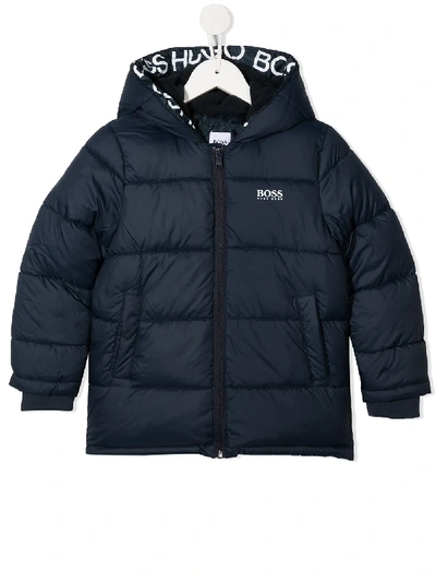 Hugo Boss Babies' Hooded Padded Jacket In Blue